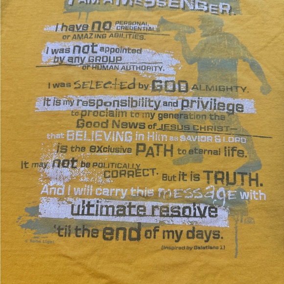 Vintage I Am A Messenger Christian Graphic Tee Yellow Jesus Shirt Size M Y2K - Picture 8 of 13